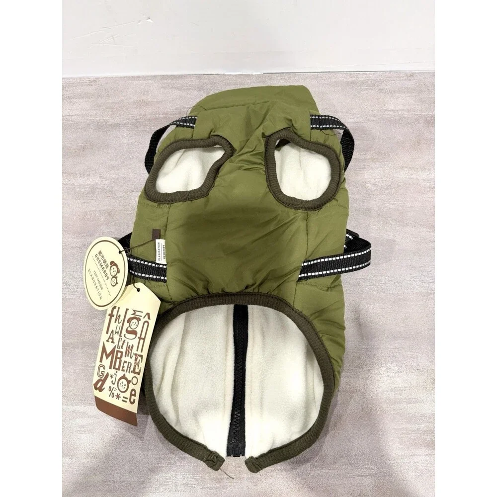 NWT DUSMBABY Fashion Sports Dog Winter Jacket Harness Vest Puffer Coat Green XL